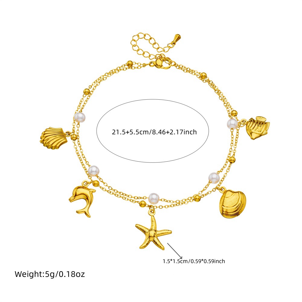 All Seasons Season Wholesale Jewelry Marine Style Beach Starfish Dolphin Shell 304 Stainless Steel Anklet