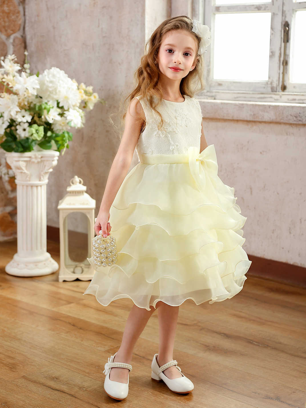 Comercio exterior nuevo estilo vestido de niña vestido de pastel para niños vestido de gasa hinchada corta sin mangas con lazo para niños