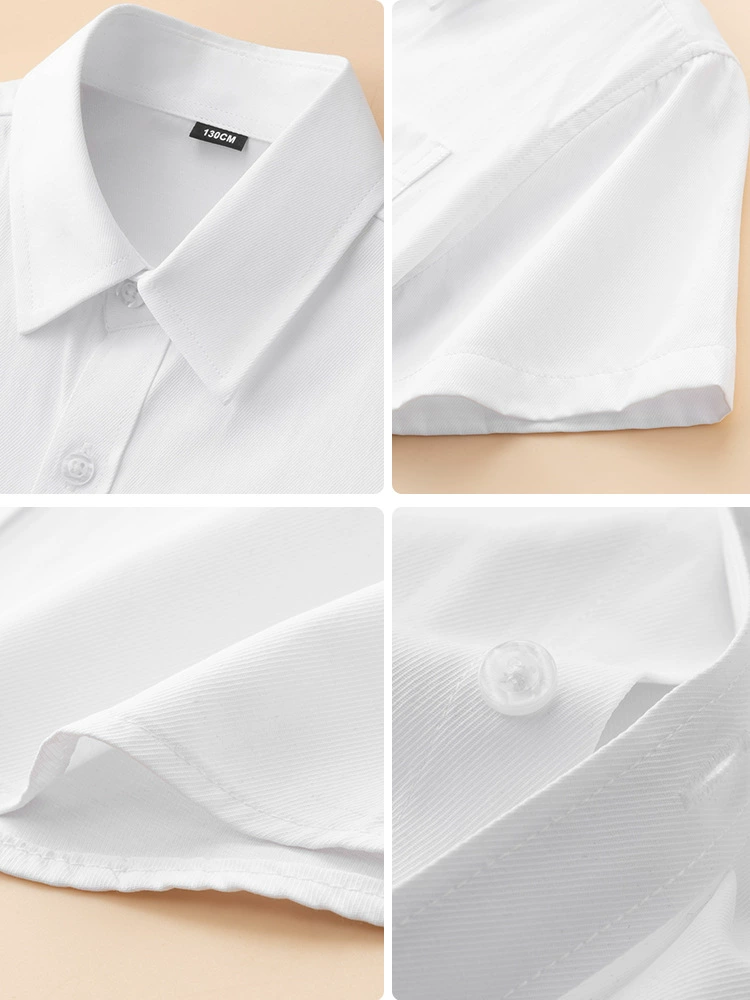 Children's Summer Shirt — School Uniform Short Sleeve, White Twill, Sizes 80–180 cm