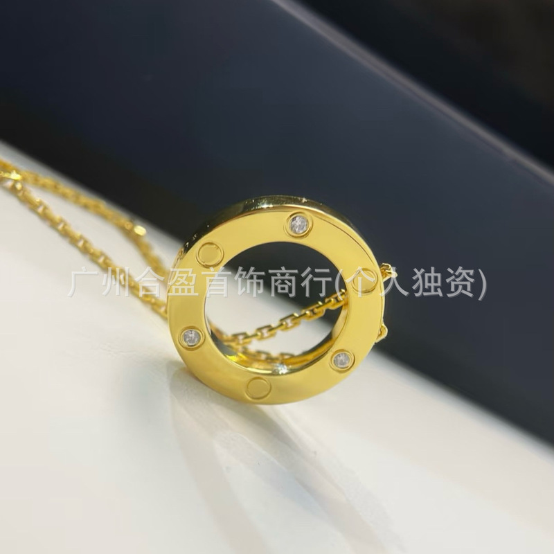 V金高版本LOVE系列大饼项链CNC粗链条对版满天星吊坠玫瑰金锁骨链|undefined