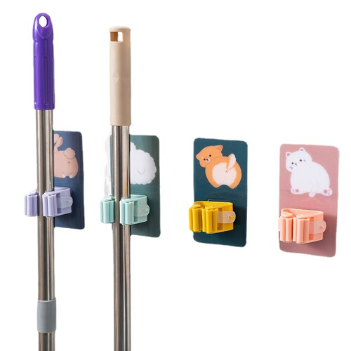 3642 mop clip broom card holder mop hook strong traceless punch-free bathroom wall mop holder cartoon sticky hook