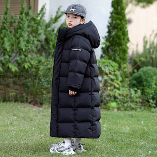 New Children's down Cotton Coat for Girls, Long Over-The-Knee Winter Jacket, Thickened Winter Clothing for Older Children to Protect Against Cold