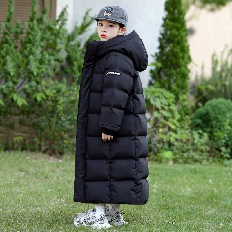 Новое детское пуховое хлопковое пальто для девочек, длинная зимняя куртка выше колена, утепленная зимняя одежда для детей старшего возраста для защиты от холода.