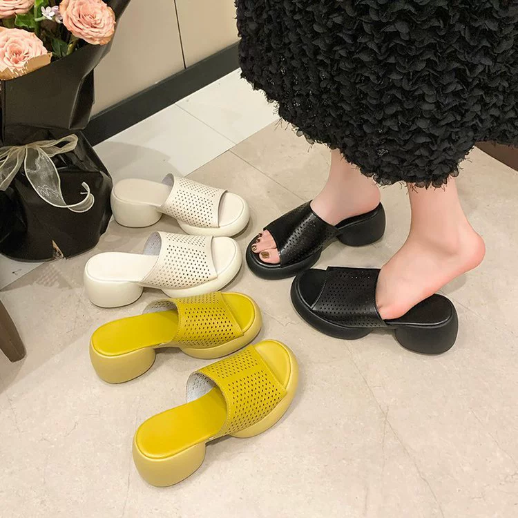 Ретро сандалии с открытым носком для женщин, летняя обувь на толстой подошве, платформенные шлепанцы в стиле феи, ажурные римские сандалии