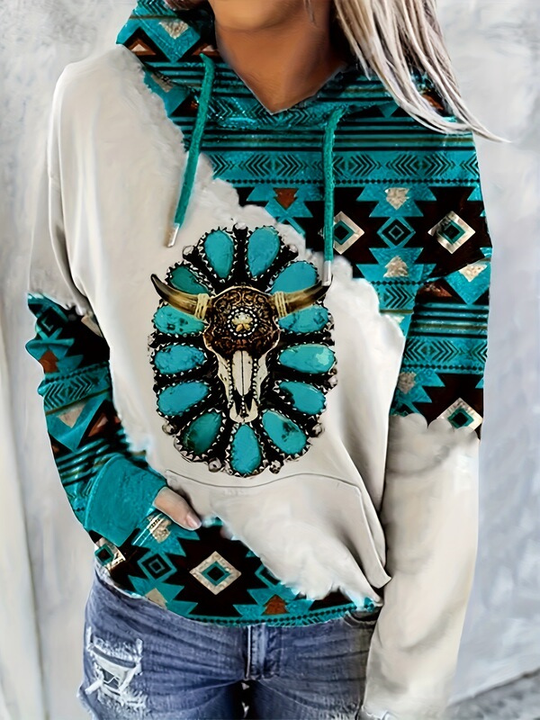 Wholesale New Cross-Border Source Western Aztec Bohemian Print Casual Hoodie