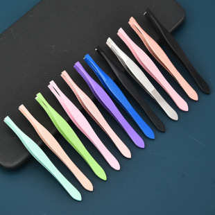 Candy-colored stainless steel eyebrow clip trimming eyebrow clip oblique mouth flat eyebrow clip plucking clip eyebrow clip multi-color horizontal striped clip