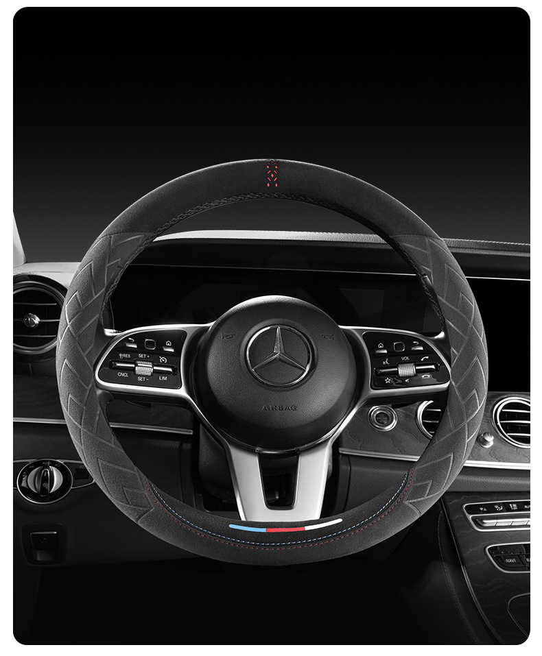Car Steering Wheel Cover Plush Italian Suede Summer and Winter Leather Ultra-Thin Four-Season Anti-Slip Sweat-Absorbent Handlebar Cover