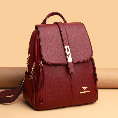 Cross-border women's dual-shoulder bag 2025 new Korean-style versatile soft leather bag simple large capacity travel women's backpack bag
