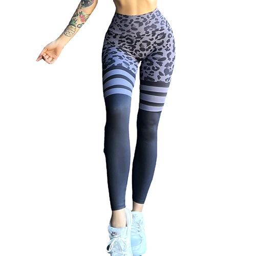 European and American leopard print stitching fitness yoga leggings trousers sexy elastic breathable seamless high waist hip lift quick drying