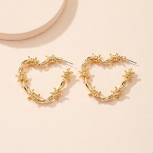 韓國心形耳環冷淡風 耳環法式復古誇張耳飾 設計感編織秋冬新款
