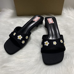 ZA2025法式坡跟水钻拖鞋女夏外穿度假配裙子一字拖法式绝美凉鞋