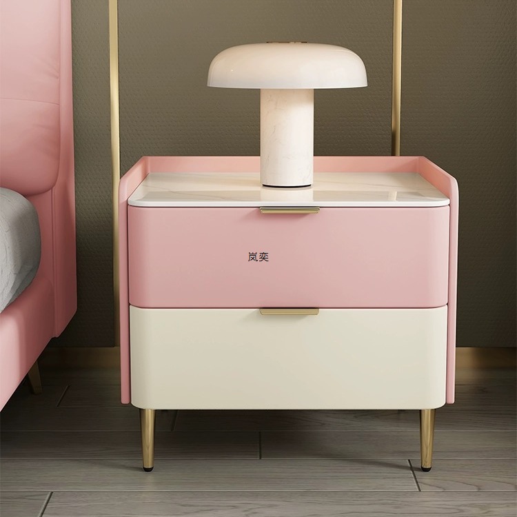 岩板实木床头柜现代轻奢简约网红高级感北欧整装皮质小型卧室清仓