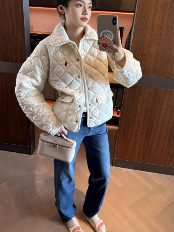 跨境外贸高品老钱风 RL菱形格绗绣灯芯绒包条棉服夹克外套3色女款|undefined