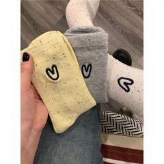 夏季新款點子紗愛心襪子女中筒襪ins潮百搭可愛卡通潮襪女堆堆襪