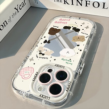 适用苹果iphone13pro手机壳镂空镜面小狗卡通可爱小众精孔保护套