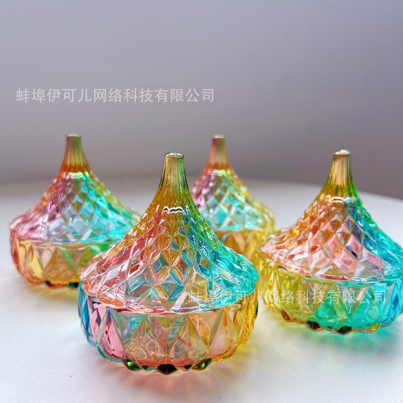 琉璃色水晶玻璃糖果盅蒙古包储物罐带盖首饰收纳盒糖果罐摆件糖缸|undefined