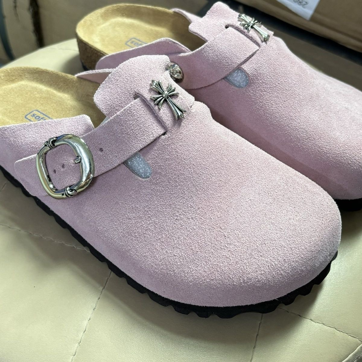 包头真皮软木底黑色日系十字架拖鞋外穿2024新款厚底休闲懒人拖女