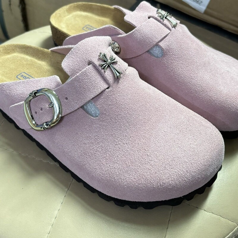 Baotou Genuine Leather Cork Sole Black Japanese Style Cross Slippers for Outer Wear 2024 New Thick-Soled Casual Lazy Slippers for Women
