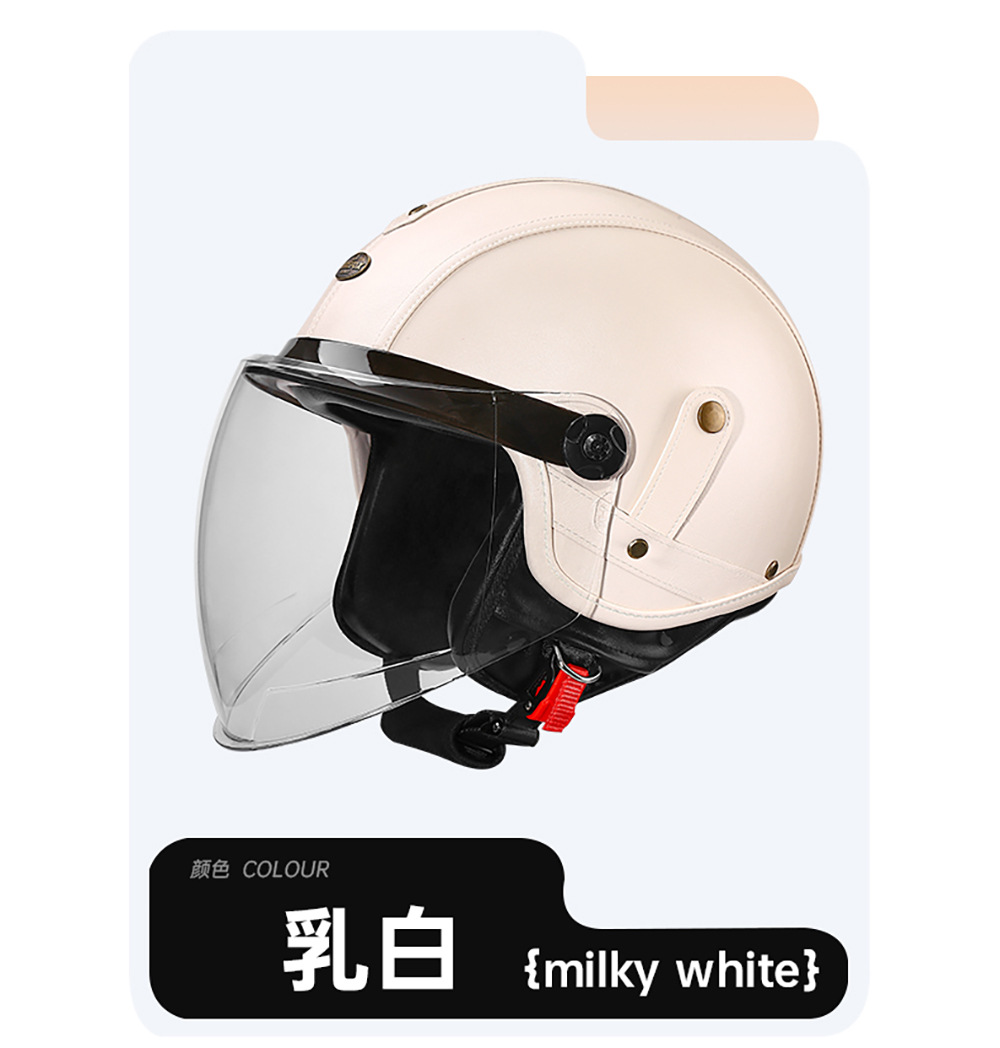 Retro 3C Certified Motorcycle Half Helmet 3/4 Leather Helmet for Men and Women, Motorcycle Helmet, Electric Vehicle All-Season Warm Safety Helmet