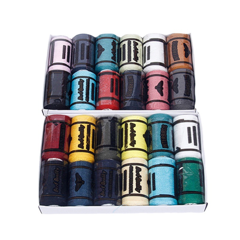 Hilo de coser de 24 colores en carretes pequeños, con caja de costura de madera, stock