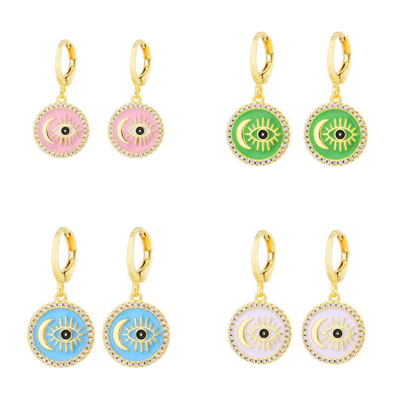 Fashion Inlaid Zircon Female Copper Plating 18k Real Gold Dripping Oil Evil Eyes Earrings display picture 7