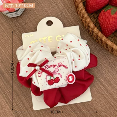 Saç üçün rezinlər — for Girls - 1-red-color-washed-cherry-hair-tie