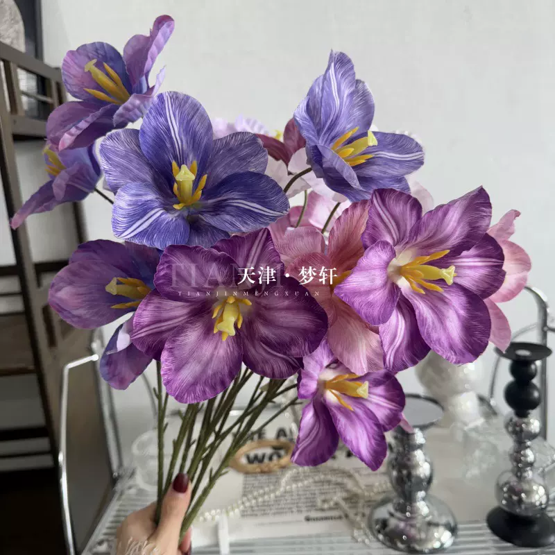 3D大朵长杆翻边郁金香婚庆仿真花家居装饰婚礼布置造景拍摄道具
