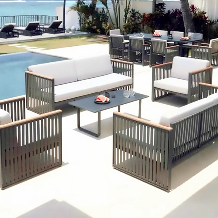 Sofá de diseño al aire libre ocio patio balcón jardín silla de caña mesa de té sala de sol mesa de té combinación de muebles nórdicos