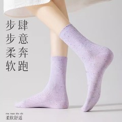 秋冬新款日系點子紗中筒襪純色抽條雙針襪子女甜美可愛堆堆襪諸暨