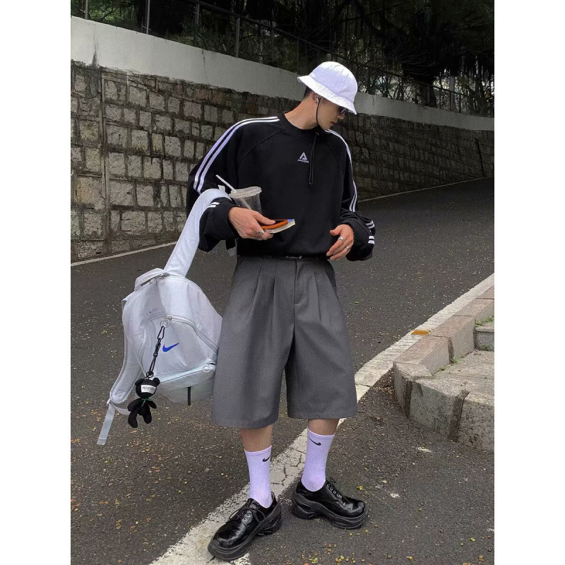 Korean Style Summer Solid Color Five-point Pants Loose Japanese Style High Waist All-match Pants Retro Hong Kong Style Shorts Casual Trendy Pants