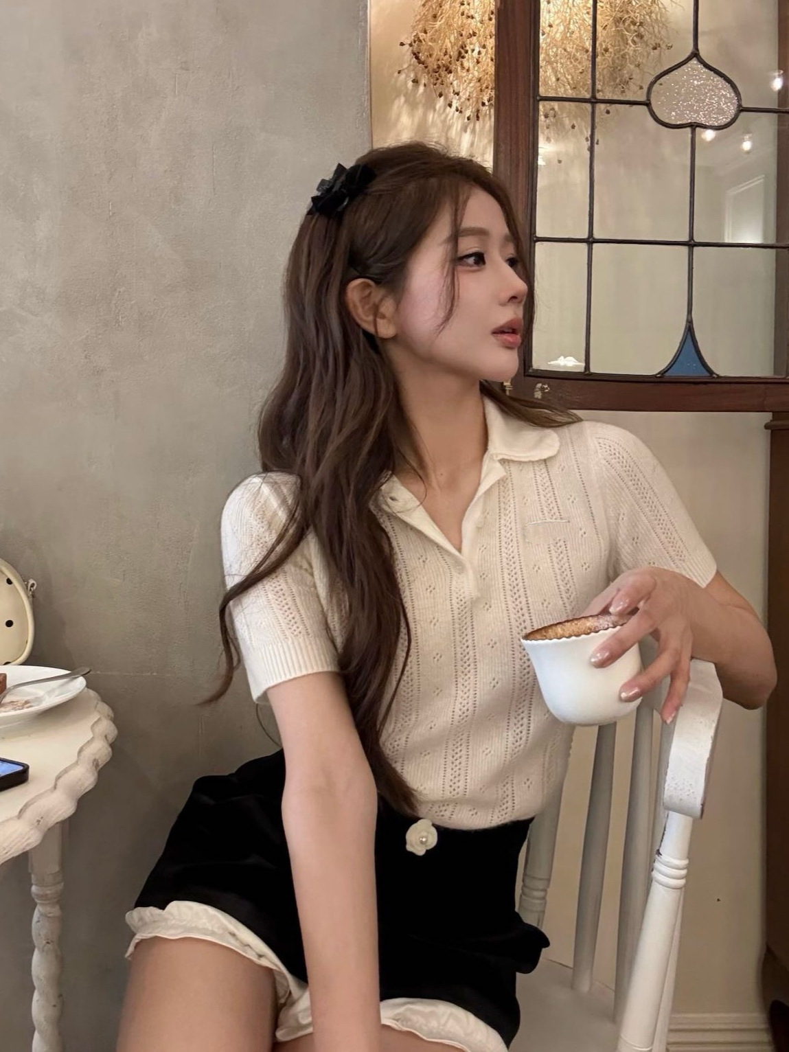 2026 Summer Cashmere and Mulberry Silk Blend Short-Sleeve Knit Pullover with Small Lapel