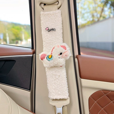 Made of Lamb Wool, Non-Tightening, Non-Shedding, Seat belt shoulder pad - white-plush-horse-white-lambswool-shoulder-pad-30cm-single