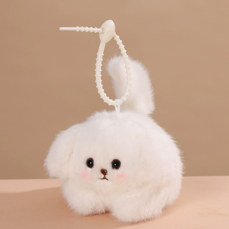 Plush Keychain Doll, Cute Kitty/Rabbit/Panda on Lanyard with Bell, 6.7×6.2×8.2 cm
