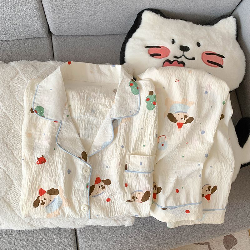 Cross-Border Wholesale Pajamas for Girls Cloud Cotton Autumn Cardigan Lapel Long-Sleeved Trousers Simple Cartoon Home Wear Set Cross-Border Wholesale Pajamas for Girls Cloud Cotton Autumn Cardigan Lapel Long-Sleeved Trousers Simple Cartoon Home Wear Set