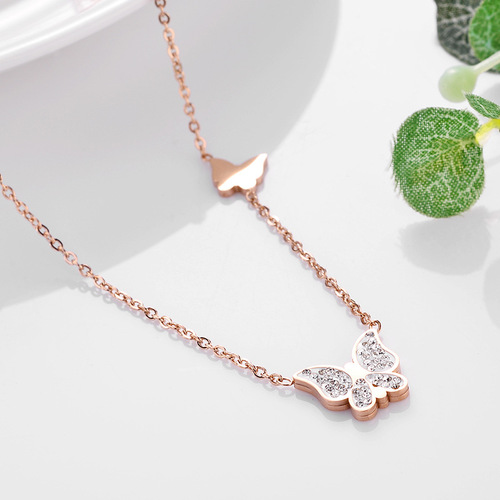 Titanium Steel Colorless Butterfly Necklace Women's Clavicle Chain  New Trendy Light Luxury Niche High-end Internet Celebrity Necklace