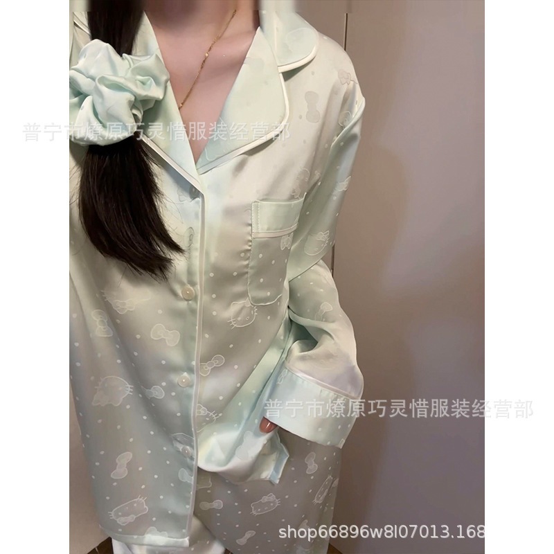 Pijama de verano nuevo hielo pantalones cortos de mangas cortas de dibujos animados KT gato coreano dormitorio de estudiantes ropa delgada set