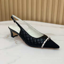 小香风单鞋女粗跟2025春款晚风温柔鞋中跟百搭浅口拼色尖头女鞋