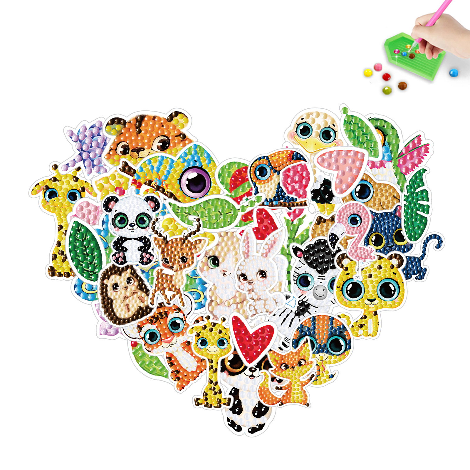 Venta caliente de dibujos animados pequeño animal diamante pintura libre pegatinas DIY ladrillo pintura pared pegatinas niños hechos a mano pegatinas redondo diamante