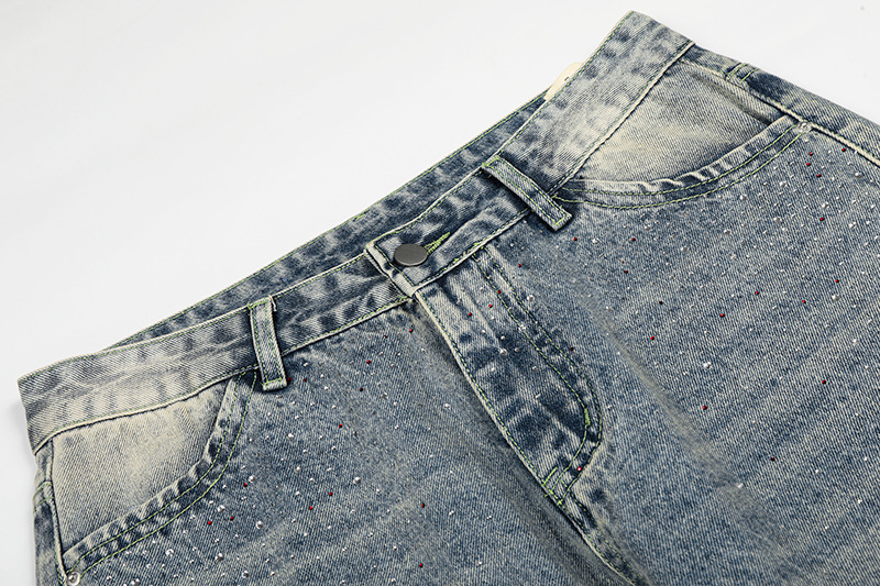 Retro Washed Rhinestone Straight Leg Jeans Loose Fit Casual Versatile Men Women High-End Design Summer Style_viptrois.com