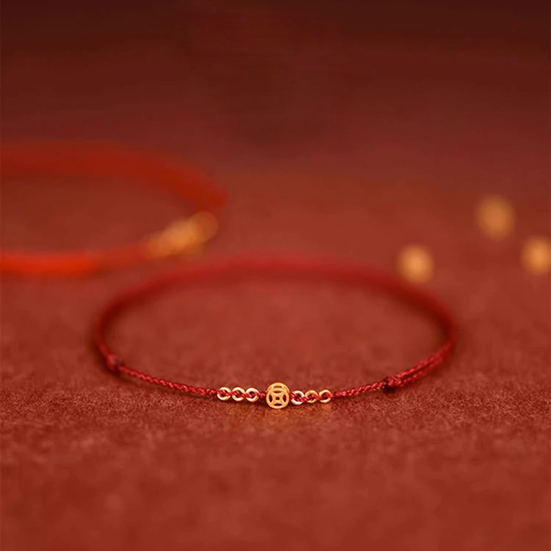 Qian Duoduo lucky red rope bracelet lucky bracelet female ancient style ethnic gold copper coin anklet anklet woven new fashion