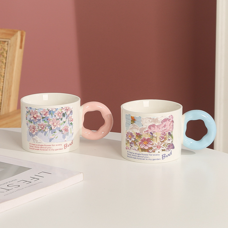 Cute flower coffee cup with high-quality and unique ceramic design, perfect for couples, home use, and milk cups, also a great gift for Qixi Festival.