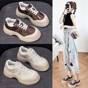 Thick-Soled Internet Celebrity White Shoes for Women 2025 New K-Style Heightening Sports and Leisure Sneakers Lazy Daddy Women's Shoes Trbottomy