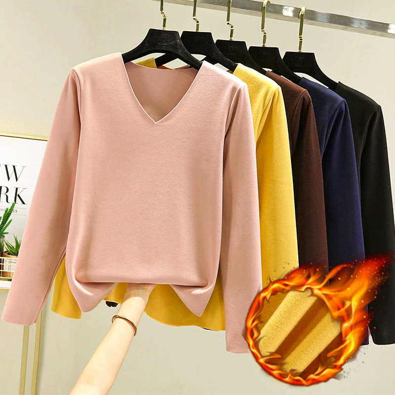 Бархатная Базовая рубашка, Женская свободная осенне-зимняя новая утепленная теплая футболка с длинными рукавами на флисовой подкладке, двухсторонний стильный Топ больших размеров