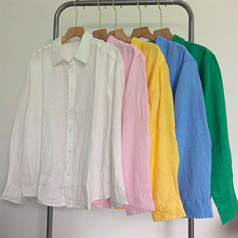 High-Quality Vintage Linen Shirt in Old Money Style, Loose-Fitting Long-Sleeve Shirt with Turn-Down Collar, Classic Cardigan for Women