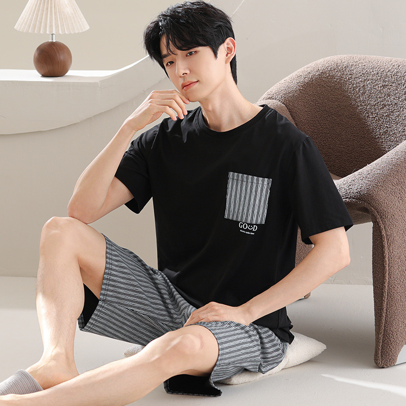 Foreign Trade Men's Modal Casual Pajamas Summer New Short-sleeved Shorts Men's plus size Home Clothes Plaid suit