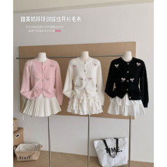 塞纳甜美立体蝴蝶针织开衫2025早秋季新款韩系温柔风气质软糯毛衣