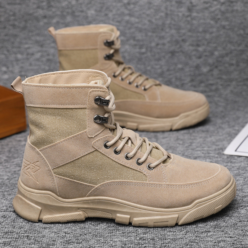 Martin boots men's autumn and winter New canvas all-match mid-calf retro workwear high-top breathable work shoes construction site work shoes