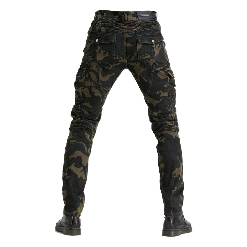 Herramientas de camuflaje directo de fábrica multi-Bolsa de pantalones vaqueros de la motocicleta al aire libre de los hombres pantalones de montar elásticos resistentes a la caída