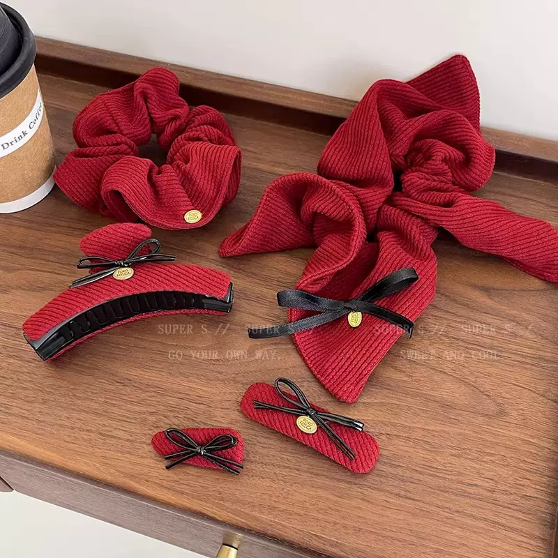 新年安可拉红色大肠发圈女秋冬高级感小众气质发绳温柔扎马尾头绳