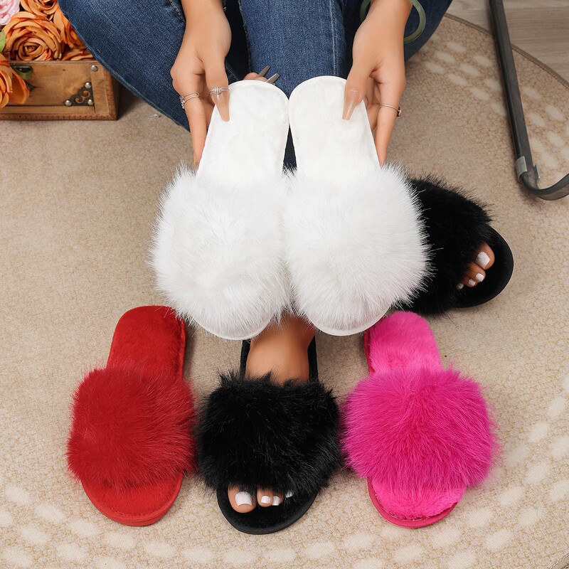 Cross-border Amazon plus-size solid-color fluffy slippers with soft soles, winter closed-toe home warm multi-color cotton slippers Cross-border Amazon plus-size solid-color fluffy slippers with soft soles, winter closed-toe home warm multi-color cotton slippers